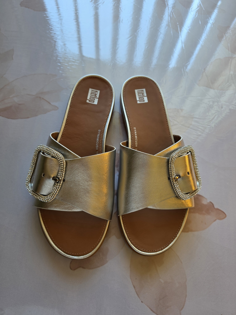 Fitflop Silver Metallic Slide Sandals with Embellished Buckle